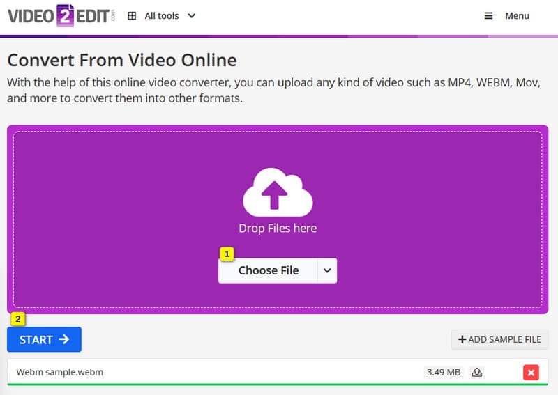 WebM Converter Video2Edit Upload Start 