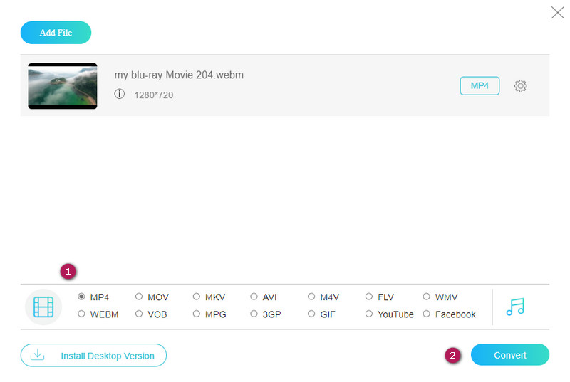 WebM'den MP4'e Çevrimiçi Dönüştürme 