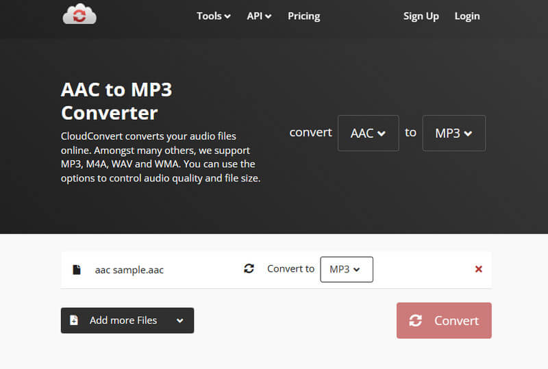 Konwerter AAC na MP3 Cloudconvert