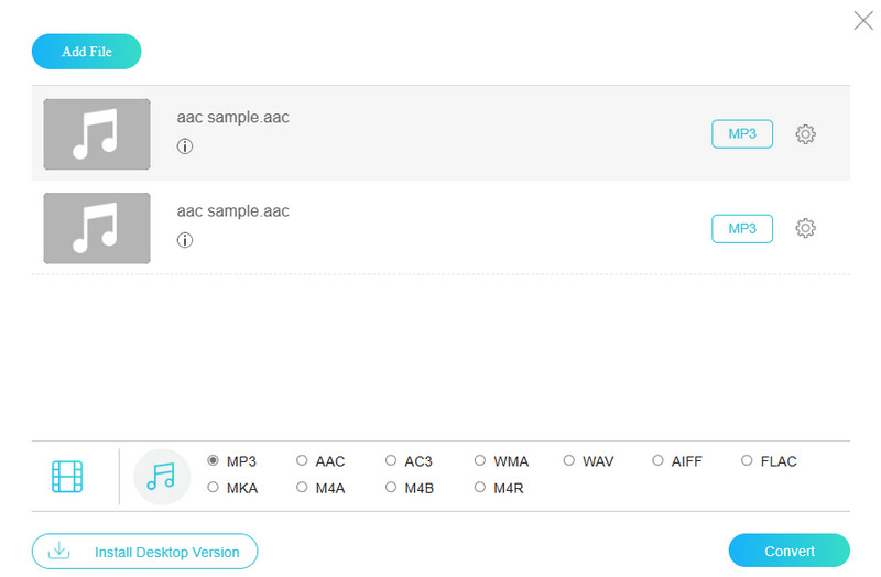 Convertidor de AAC a MP3 Vidmore en línea