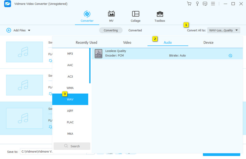 Convertir FLAC WAV Vidmore Convertir