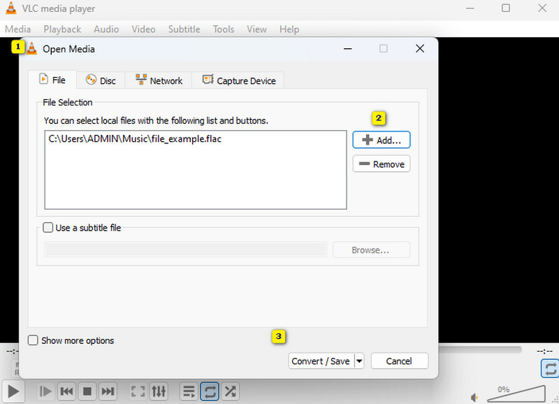 Tukar FLAC WAV VLC Add