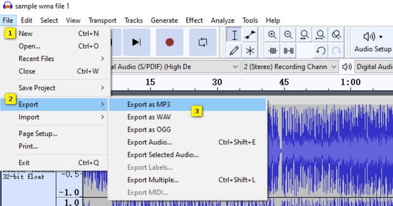 Tukar WMA MP3 Audacity Convert