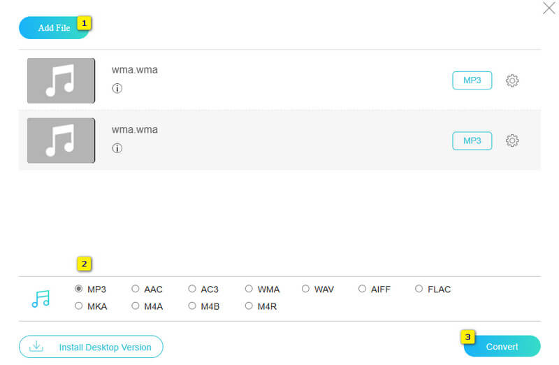 แปลง WMA MP3 ออนไลน์ แปลง