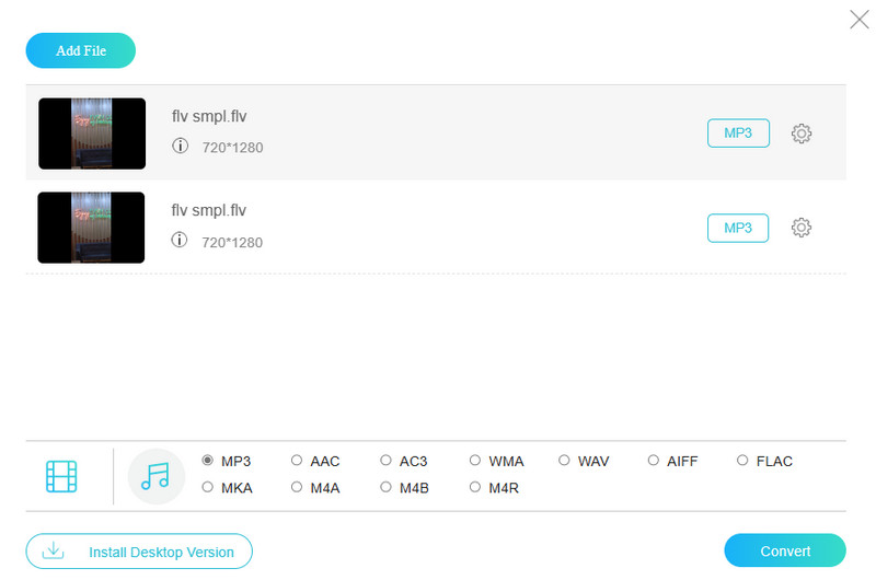 Convertor FLV în MP3 Vidmore Online