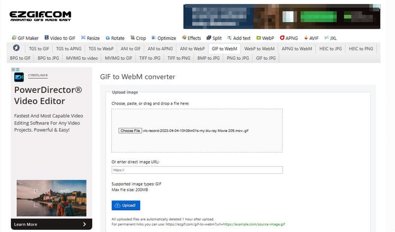 GIF WebM конвертер Ezgif