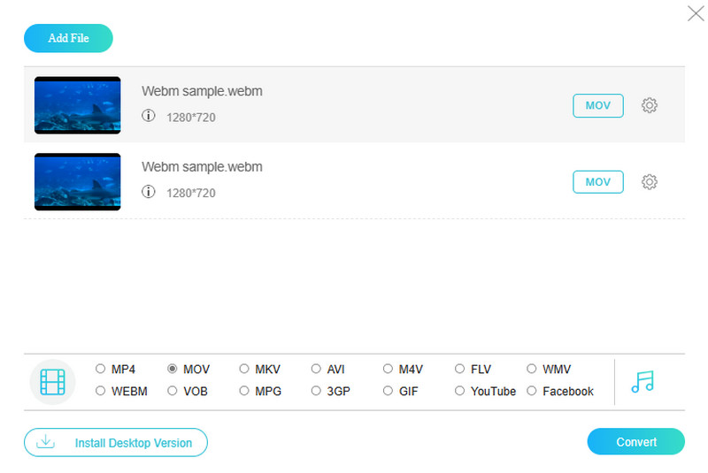 WebM MOV Converter Dalam Talian