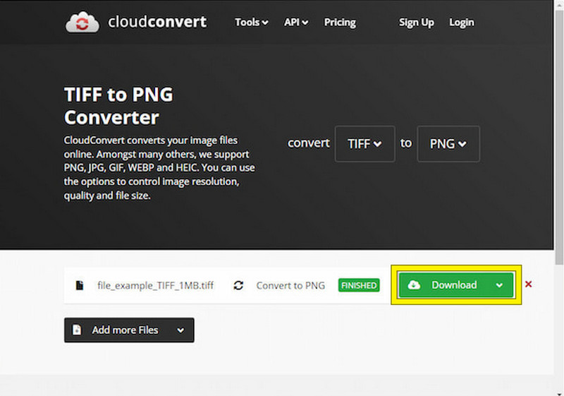 Baixar ferramenta online Tiff Png Cloud