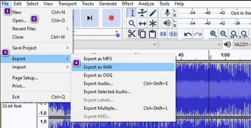 Conversión de Audacity Aac Wav