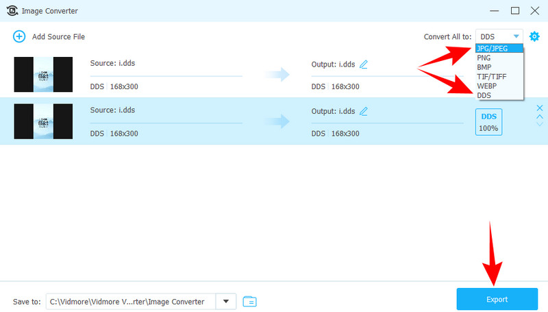 DDS JPG Converter Vidmore ตั้งค่าการแปลง