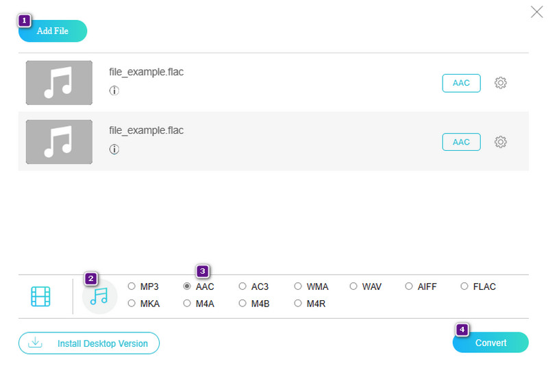 Convertir archivos Flac Aac en línea