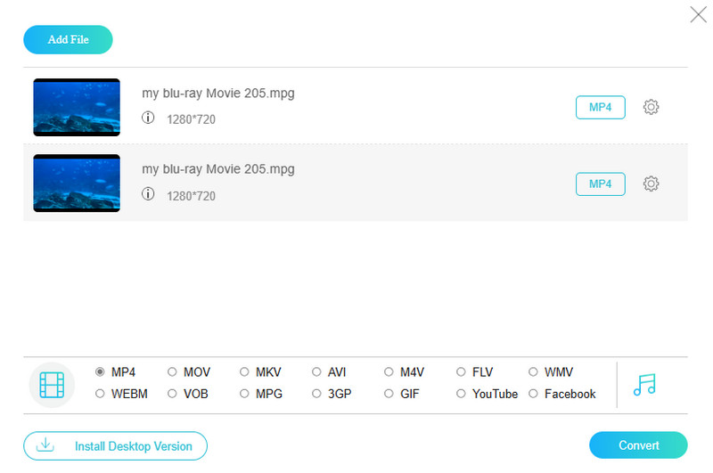 Mpg Mpeg pretvarač Vidmore Online