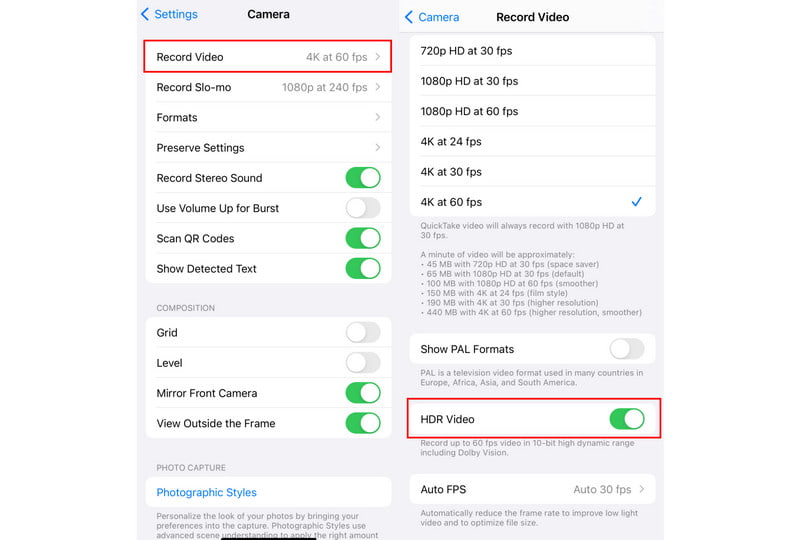 Hidupkan atau matikan Video Hdr