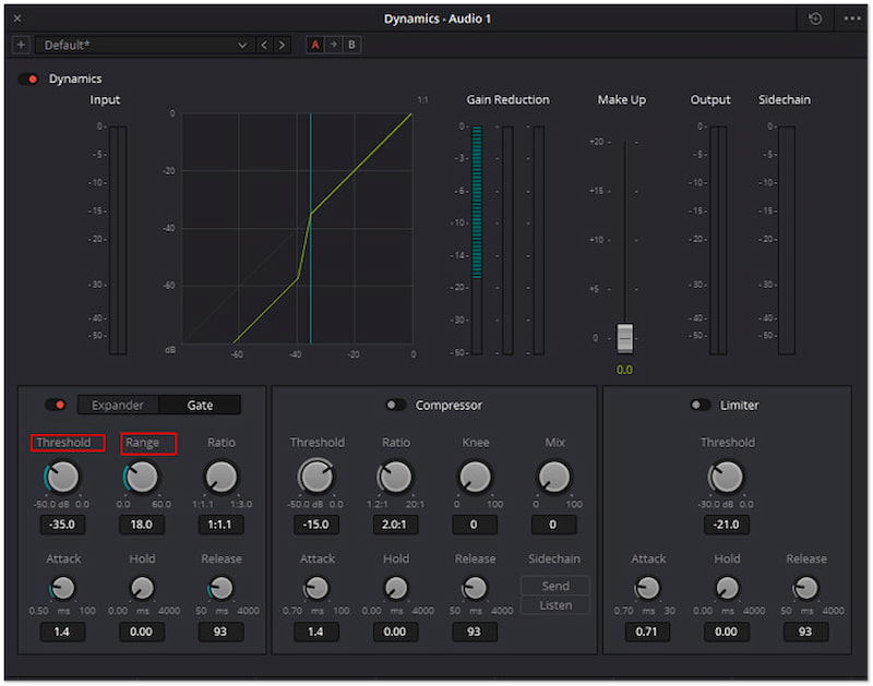 Ajustar la configuración de la compuerta de audio