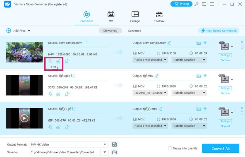 Prores Vidmore Star'ı Düzenle