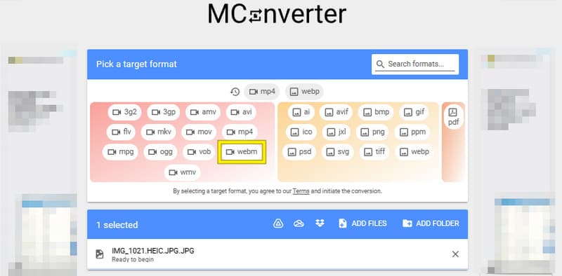 تحويل jpg png webm mconverter