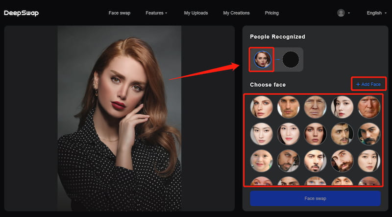 Selectați Target-Face Deepswap