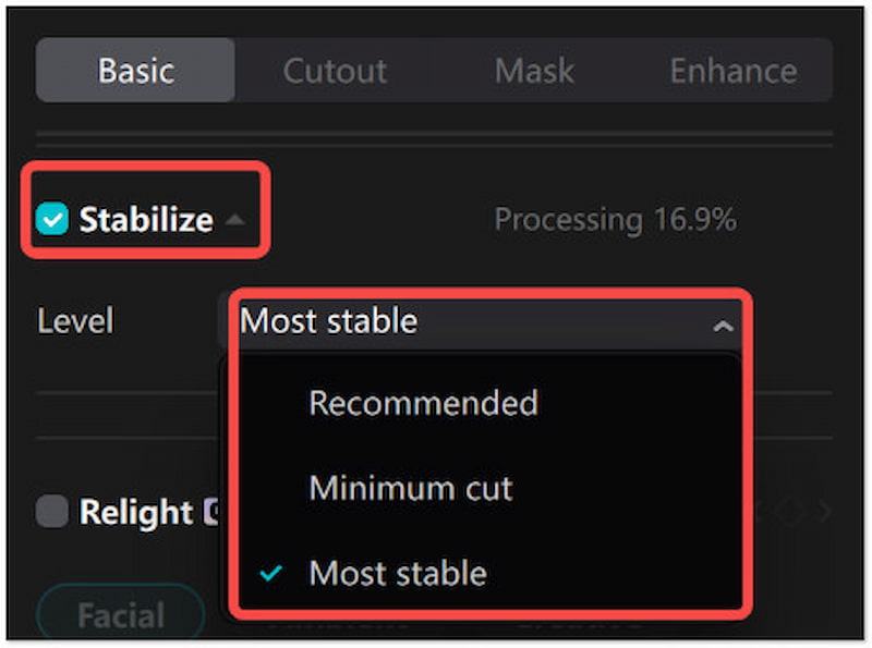 Capcut Stabilize-functie