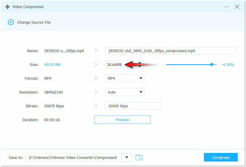 Konfigurirajte veličinu video datoteke