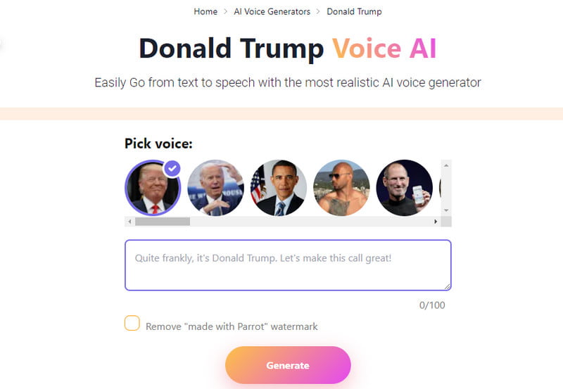 Parrot AI Voice Generator