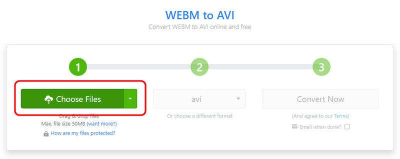 Escolha os arquivos Adicionar Webm Zamzar