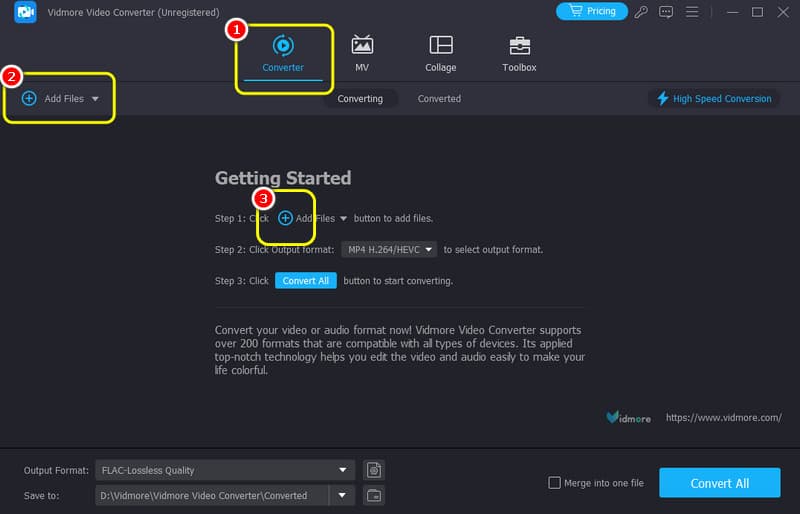 Painel conversor mais adicionar arquivos Vidmore