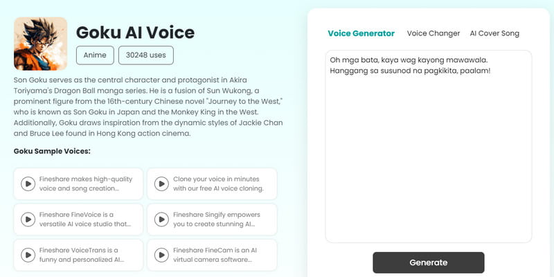 Fineshare Goku AI Voice