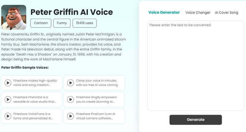 Fineshare Griffin AI Gerador de Voz