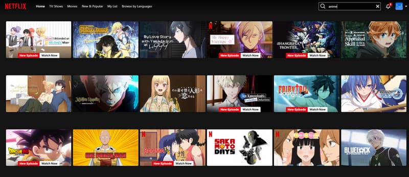 Web stranica za anime Netflix