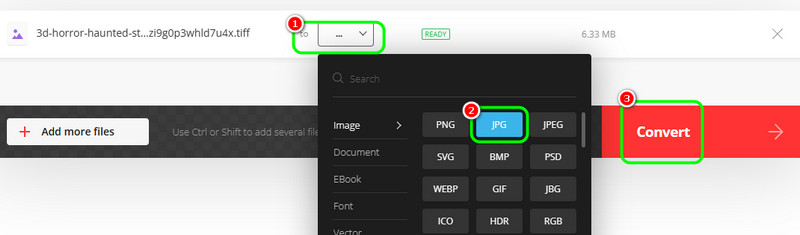 Opção de formato Converter Convertio