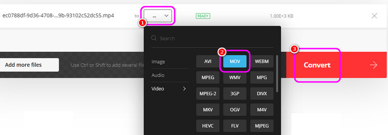 選擇 Mov Convert Convertio