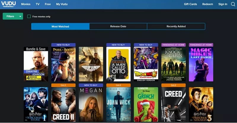 Vudu Gratis Film Website