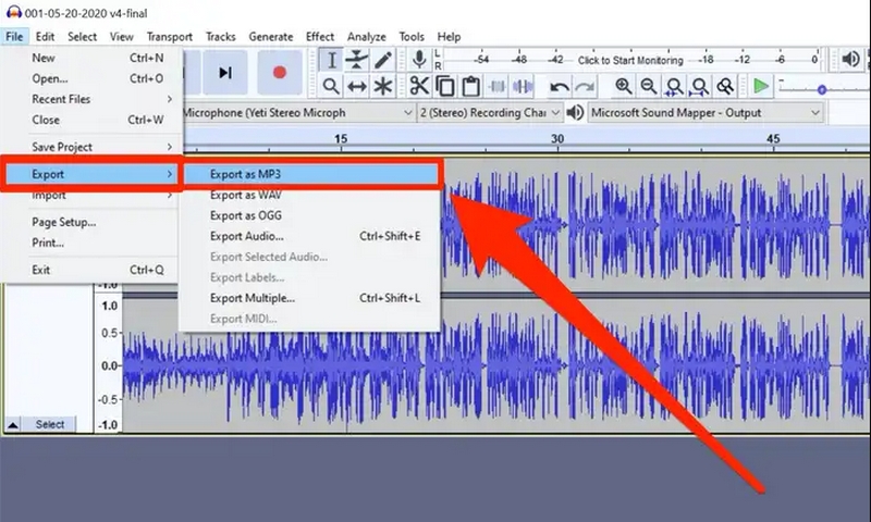 Esportare l'audio in MP3 con Audacity su Mac