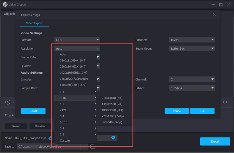 Video Resizer Vidmore Cambia risoluzione