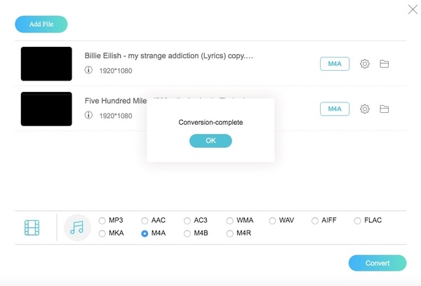 ทำการแปลง MP4 เป็น M4A ให้สมบูรณ์