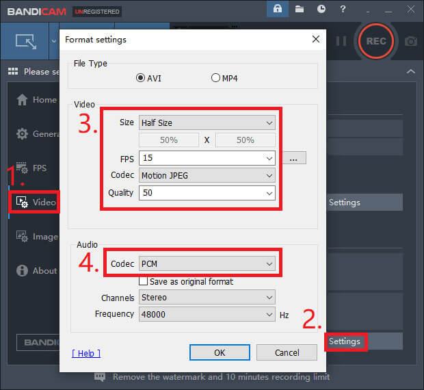 Configuración de Bandicam