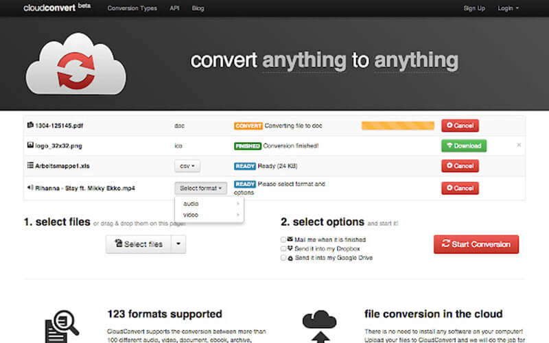 Cloudconvert grensesnitt