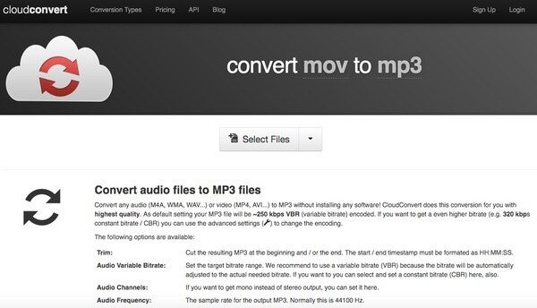 MOV를 MP3 Cloudconvert로 변환