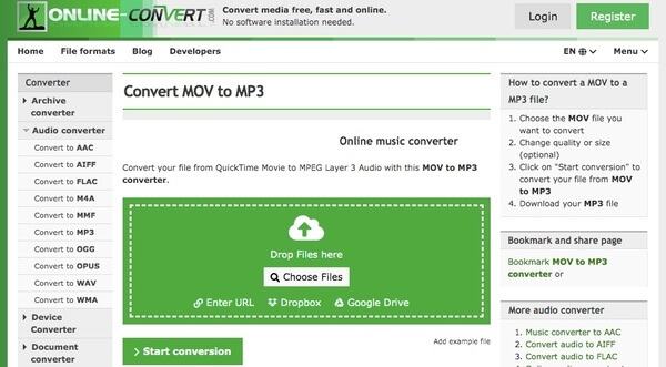 Konvertera MOV till MP3 Online-konvertering