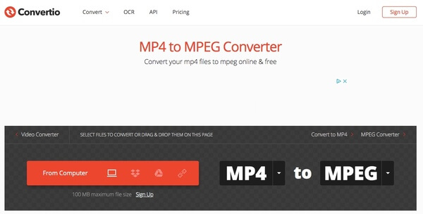 Convertiți MP4 în MPEG cu Convertio