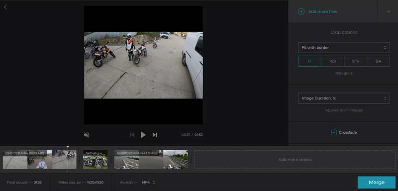 ครอบตัดวิดีโอรวม clideo