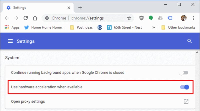 Nonaktifkan akselerasi perangkat keras chrome