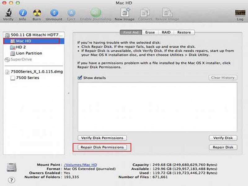 mac disk utility repair permissions not working