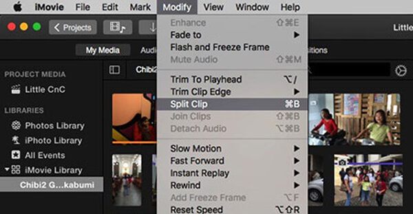 iMovie स्प्लिट क्लिप