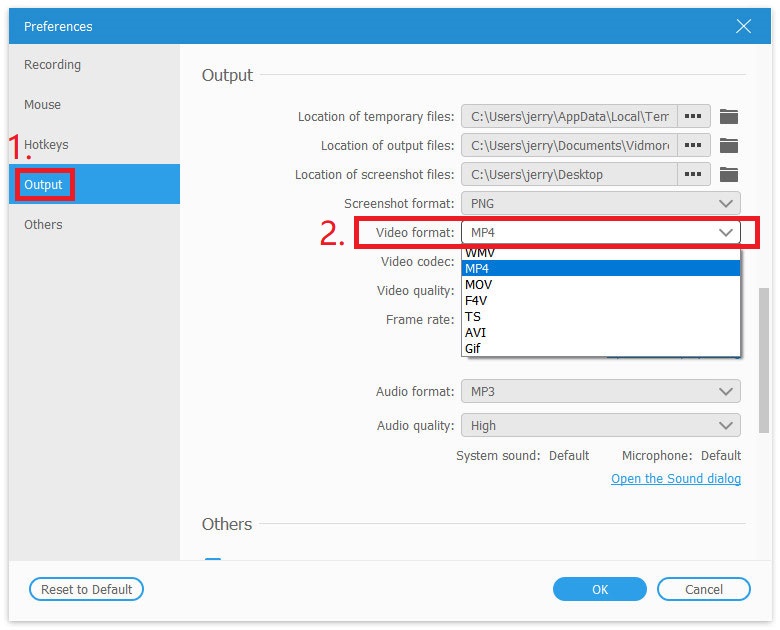 Formato video di output