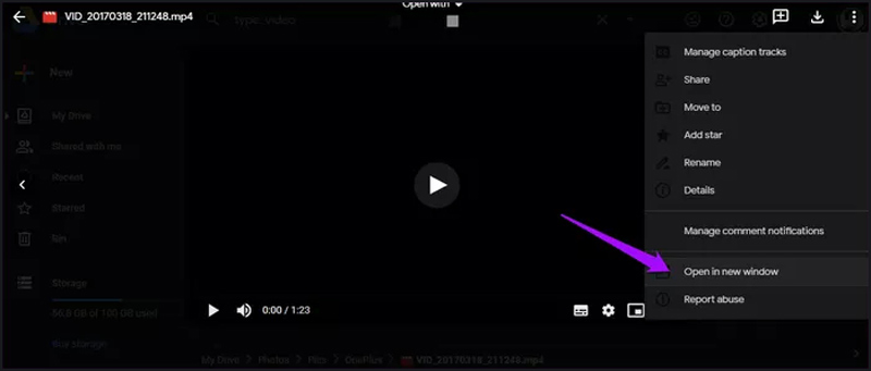 Putar File MP4 di jendela baru Google Drive