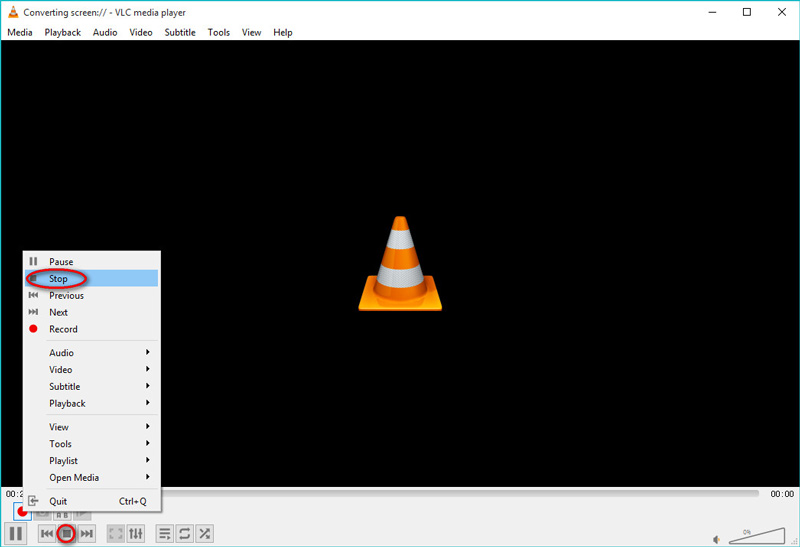 VLC 화면 녹화 중지