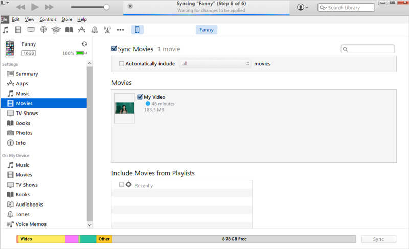 Sync movie with iTunes
