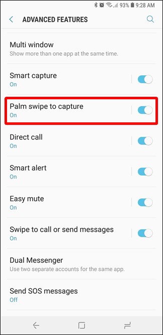 Trun no Palm Swipe para capturar