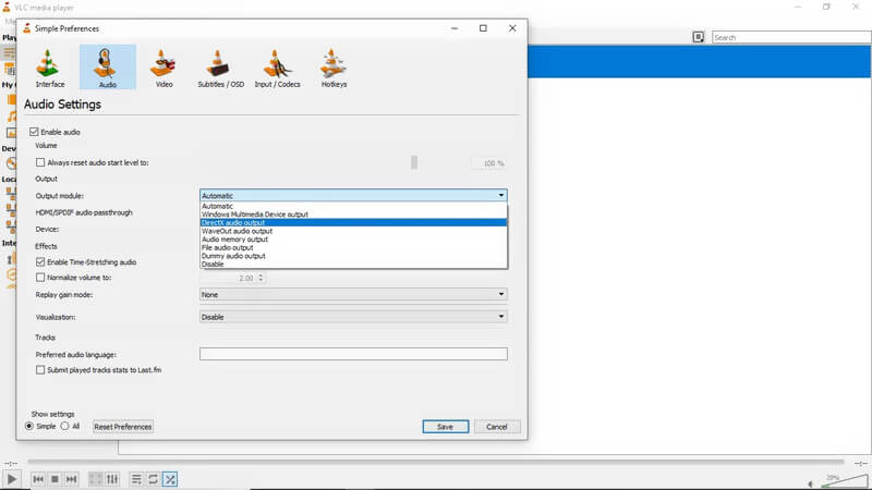 Configuración de audio VLC